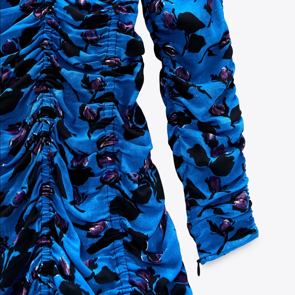 NWT Zara draped blue floral print mini dress - Picture 6 of 13